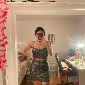 Sparkling Black and Silver Two-Piece Dress